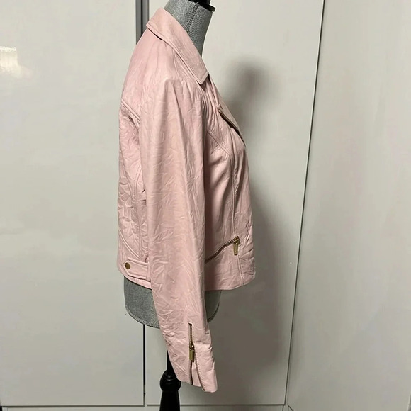 NWOT MICHAEL KORS Genuine Leather Pink Moto Jacket, Size L - Picture 8 of 16